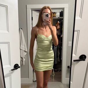 Zara Light Green Satin Mini Dress
